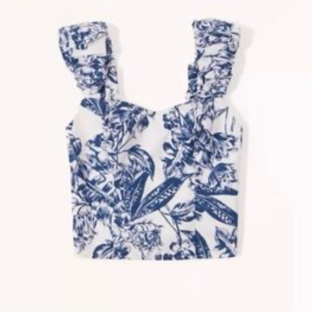 NWOT Abercrombie & Fitch | Floral Blue and White Sleeveless Top | Size L